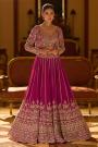 Magenta Pink Georgette Indo-Western Embroidered Top & Skirt Set with Jacket