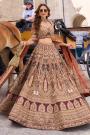 STUNNING Rusty Orange & Red Gold Designer Net Embroidered Lehenga Set with Belt