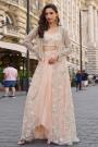 Baby Peach Pink French Crepe Silk Embroidered Indo-Western Top & Dhoti Skirt Set with Net Jacket
