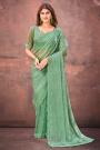 Mint Green Butter Organza & Net Embellished Designer Saree