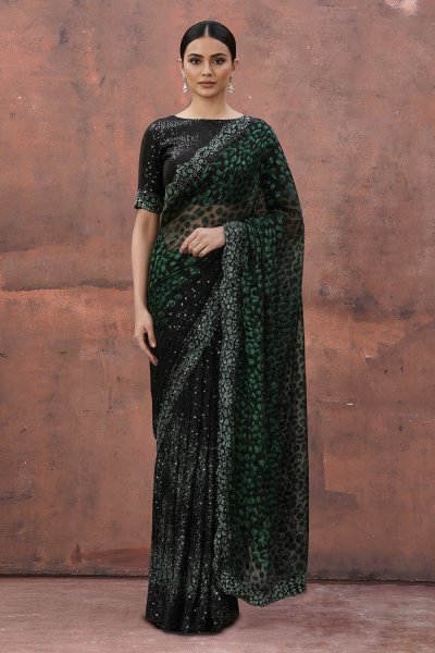 Black Velvet & Net Embellished Designer Saree Black Velvet & Net Embellished Designer Saree