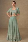 Mint Green Georgette Embroidered Indo-Western Top & Palazzo Set with Jacket