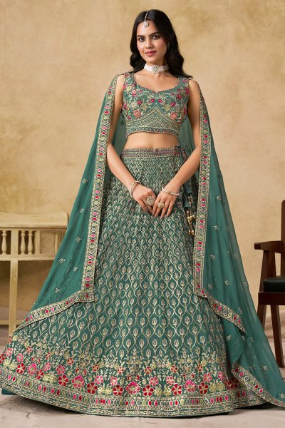Teal Green Georgette Embroidered Designer Lehenga Set Teal Green Georgette Embroidered Designer Lehenga Set