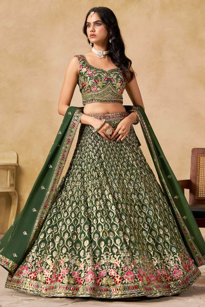 Green Georgette Embroidered Lehenga Set Green Georgette Embroidered Lehenga Set