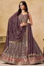 Deep Mauve Georgette Embroidered Lehenga Set