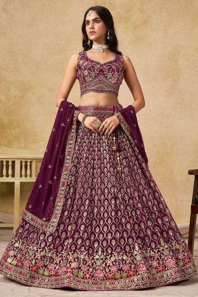 Maroon Georgette Embroidered Lehenga Set Maroon Georgette Embroidered Lehenga Set