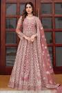 Blush Pink Designer Embroidered Net Anarkali Dress with Dupatta