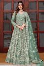 Sea Green Designer Embroidered Net Anarkali Dress with Dupatta