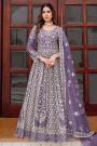 Lilac Designer Embroidered Net Anarkali Dress with Dupatta