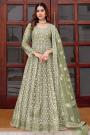 Olive Green Designer Embroidered Net Anarkali Dress with Dupatta