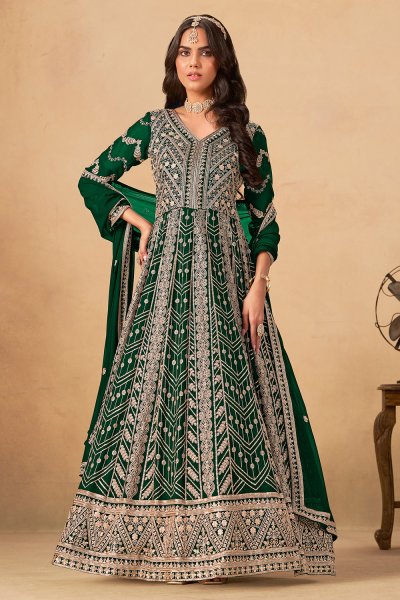 Bottle Green Georgette Embroidered Anarkali Set with Dupatta Bottle Green Georgette Embroidered Anarkali Set with Dupatta