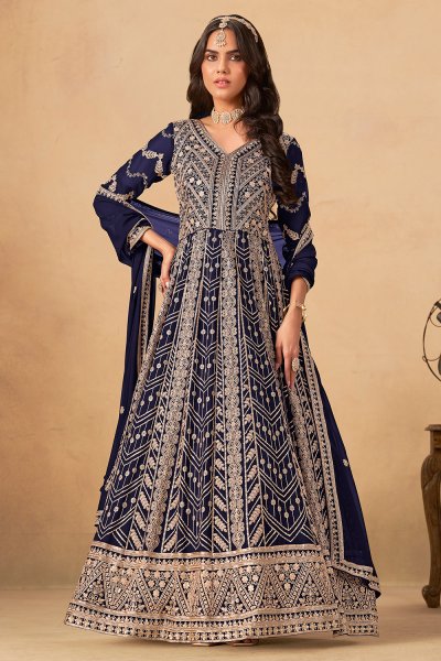 Navy Blue Georgette Embroidered Anarkali Set with Dupatta Navy Blue Georgette Embroidered Anarkali Set with Dupatta