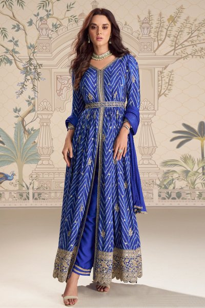 Royal Blue Chinon Silk Bandhani Anarkali Set with Dupatta Royal Blue Chinon Silk Bandhani Anarkali Set with Dupatta
