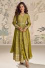 Green Chinon Silk Bandhani Anarkali Set with Dupatta