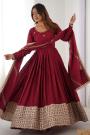 Maroon Red Chinon Silk Embroidered Anarkali Set with Dupatta