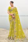Lime Green Silk Embroidered Saree