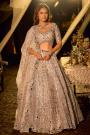 Sparkling Champagne Gold Floral Net Embroidered Designer Lehenga Set