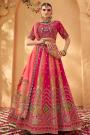 Pink Banarasi Silk Zari Woven & Embroidered Lehenga Set With Belt