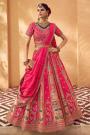 Pink Banarasi Silk Zari Woven & Embroidered Lehenga Set With Belt