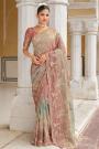 Salmon Pink & Beige Zari Woven & khatli Embroidered Silk Saree
