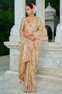 Golden Beige Zari Woven & khatli Embroidered Silk Saree