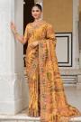 Mustard Zari Woven, Printed, & khatli Embroidered Silk Saree