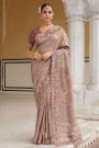 Rosewood Pink Zari Woven, printed, & khatli Embroidered Silk Saree