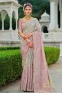 Lilac & Grey Zari Woven & khatli Embroidered Silk Saree