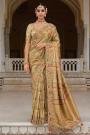 Olive Yellow Zari Woven, Printed, & khatli Embroidered Silk Saree