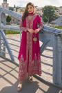 Fuchsia Pink Chinon Silk Embroidered Anarkali Set