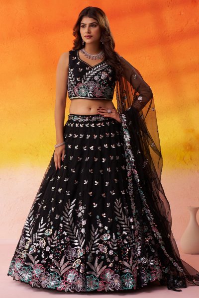 Black Net Embroidered Lehenga Set Black Net Embroidered Lehenga Set