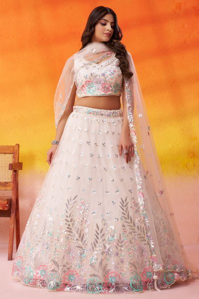 Ivory Net Embroidered Lehenga Set Ivory Net Embroidered Lehenga Set