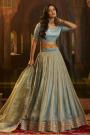 Ice Blue Organza Silk Embroidered Lehenga Set