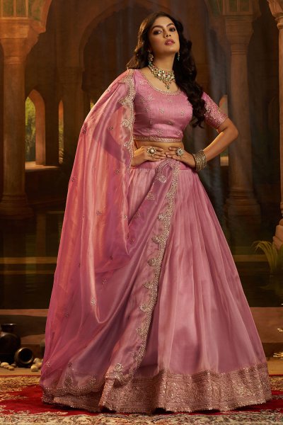 Blush Pink Organza Silk Embroidered Lehenga Set Blush Pink Organza Silk Embroidered Lehenga Set