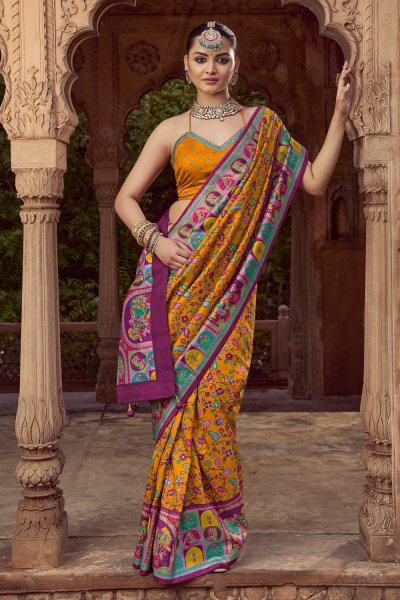 Mustard Pashmina Printed Silk Saree With Blouse Mustard Pashmina Printed Silk Saree With Blouse