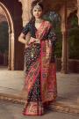Black Pashmina Printed Silk Saree With Blouse