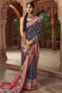 Deep Navy Pashmina Printed Silk Saree With Blouse