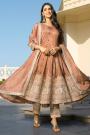 Copper Gold Silk Embroidered Anarkali Set