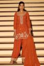 Burnt Orange Chinon Silk Embroidered Kurta Set