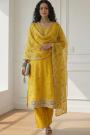 Yellow Organza Silk Embroidered Kurta Set