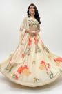 Ivory Floral Printed & Laced Georgette Lehenga Set