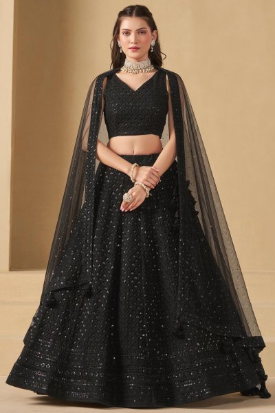 Black Georgette Embroidered Lehenga Set Black Georgette Embroidered Lehenga Set