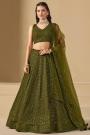 Olive Green Georgette Embroidered Lehenga Set
