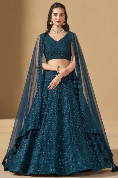 Prussian Blue Georgette Embroidered Lehenga Set Prussian Blue Georgette Embroidered Lehenga Set