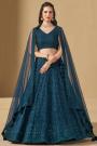 Prussian Blue Georgette Embroidered Lehenga Set