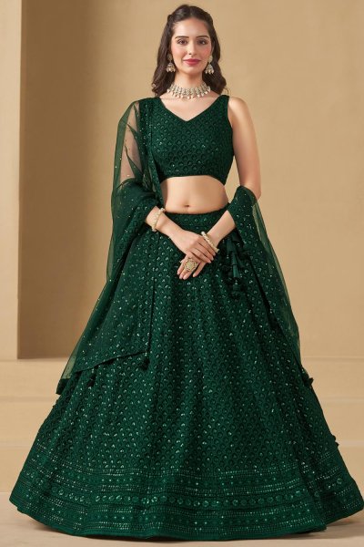 Bottle Green Georgette Embroidered Lehenga Set Bottle Green Georgette Embroidered Lehenga Set