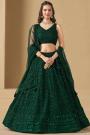 Bottle Green Georgette Embroidered Lehenga Set