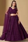 Plum Georgette Embroidered Lehenga Set