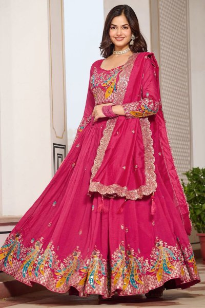 Pink Silk Embroidered Lehenga Set Pink Silk Embroidered Lehenga Set
