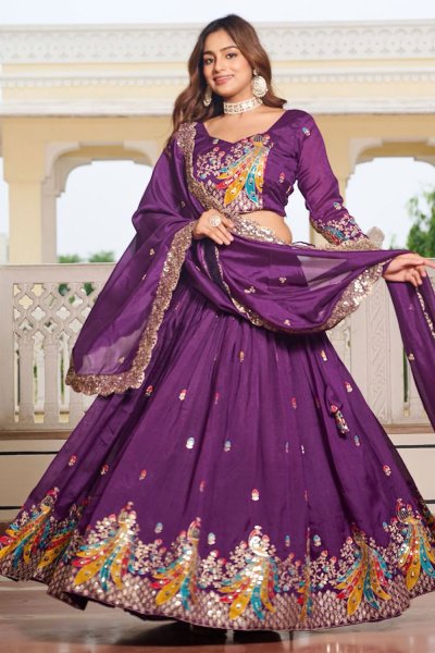 Purple Silk Embroidered Lehenga Set Purple Silk Embroidered Lehenga Set